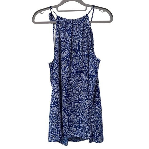 Ann Taylor Sleeveless Top Blouse Blue White Pattern Tie at Shoulder Medium - Picture 4 of 7